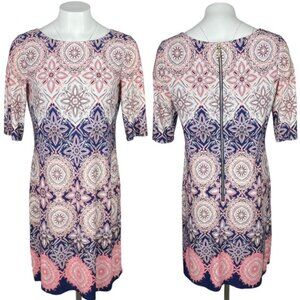 ELIZA J Patterned Sheath Dress Sz 8 Rear Zip